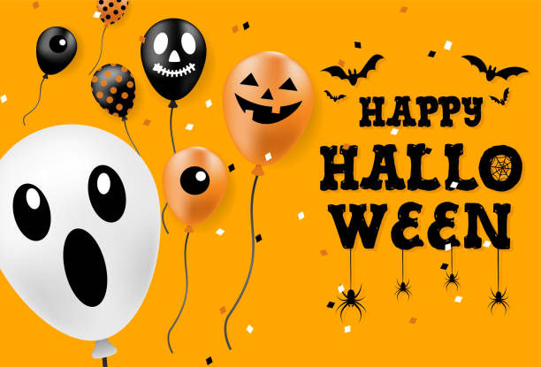istock Happy Halloween banner, party balloons, all objects are grouped. 1166380637