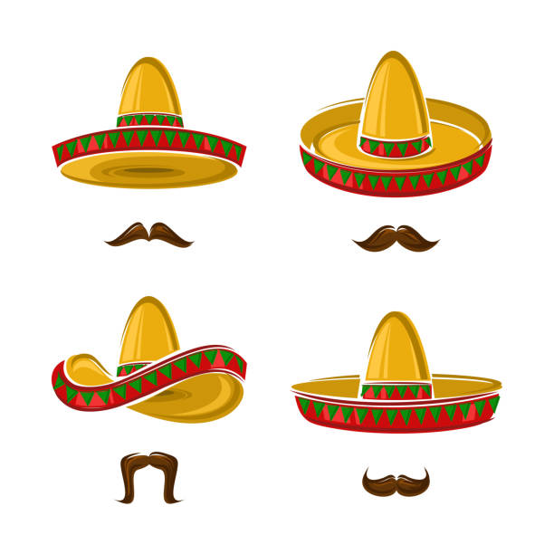 illustrazioni stock, clip art, cartoni animati e icone di tendenza di set di sombrero. icona della collezione sombrero. vettore - sombrero hat mexican culture isolated