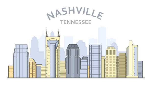 Nashville cityscape, Tennessee - city panorama of Nashville, skyline of downtown Nashville cityscape, Tennessee - city panorama of Nashville, skyline of downtown nashville stock illustrations
