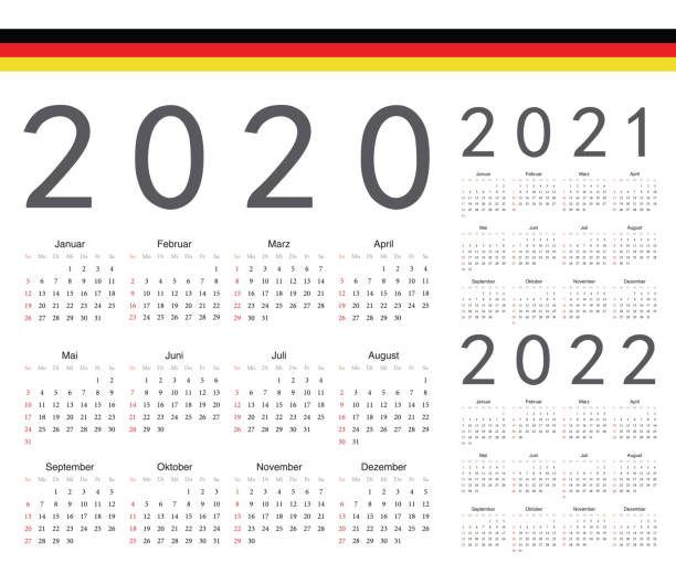 Set of German 2020, 2021, 2022 year vector calendars. Set of German 2020, 2021, 2022 year vector calendars. Week starts from Sunday. kalender stock illustrations