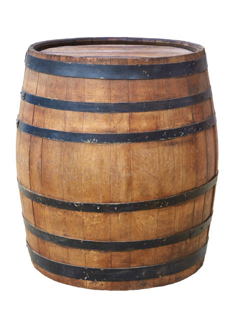 Large antique wooden barrel stock photo