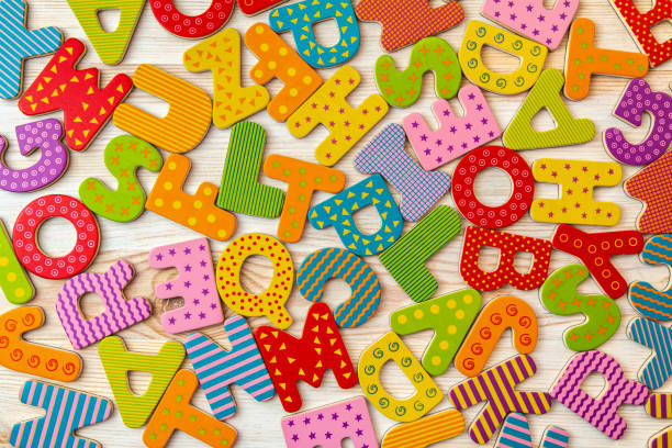 Background of alphabet letters. Top view abstraction of letters. Back to school concept stock photo