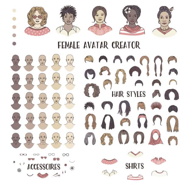 Female avatar creator vector art illustration