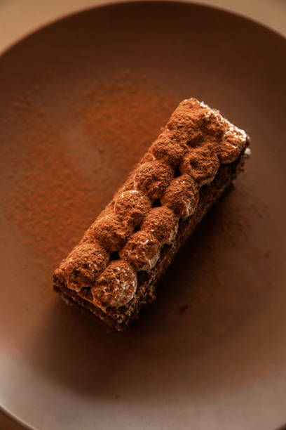 istock Tiramisu cake on brown background 1166394989