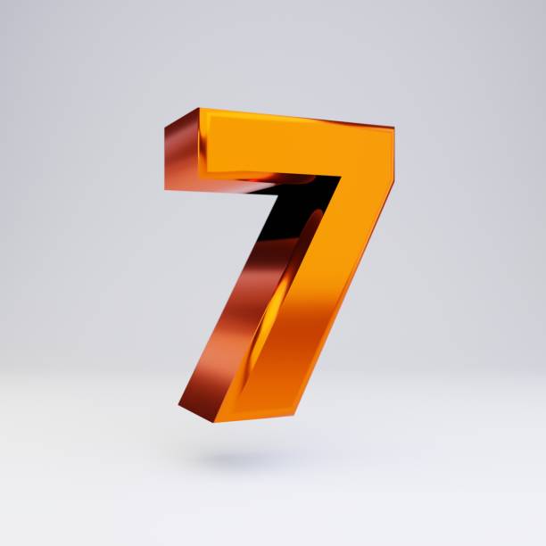 istock 3d number 7. Hot orange metallic font with glossy reflections and shadow isolated on white background. 1166397924