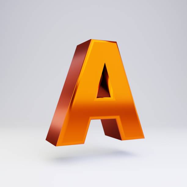 istock 3d letter A uppercase. Hot orange metallic font with glossy reflections and shadow isolated on white background. 1166397981