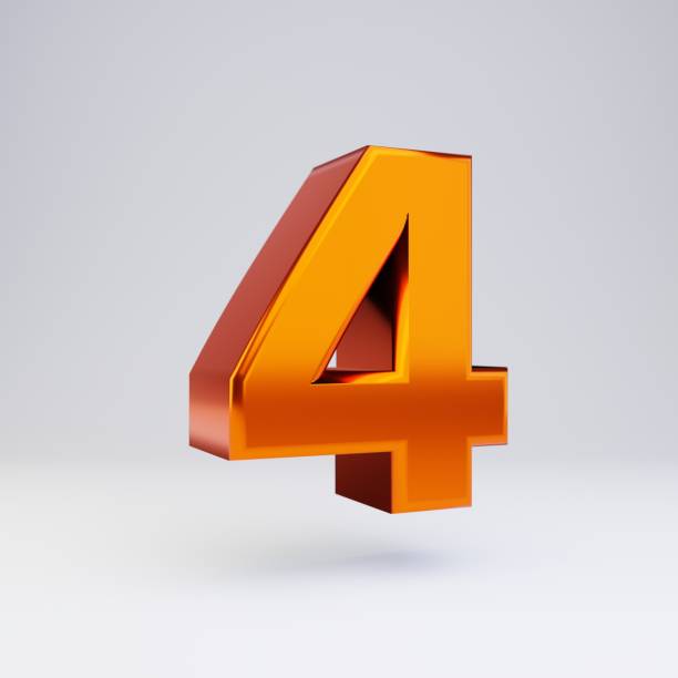istock 3d number 4. Hot orange metallic font with glossy reflections and shadow isolated on white background. 1166398072