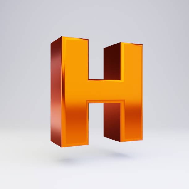 istock 3d letter H uppercase. Hot orange metallic font with glossy reflections and shadow isolated on white background. 1166398082