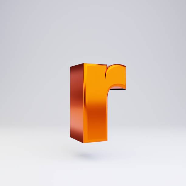 istock 3d letter R lowercase. Hot orange metallic font with glossy reflections and shadow isolated on white background. 1166398123