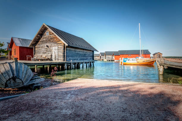 Aland Islands, Finland -Wooden house on the shore of the Baltic Sea. Aland Islands. Aland Islands, Finland - July 12, 2019 - Wooden house on the shore of the Baltic Sea. Aland Islands. åland islands stock pictures, royalty-free photos & images