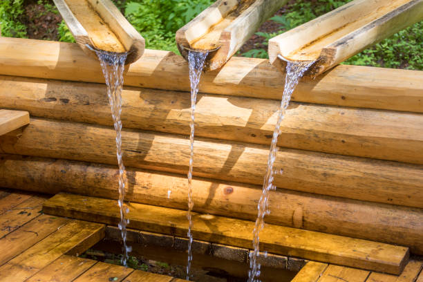 Spring water fountain.Drinking fountain with fresh flowing spring water.