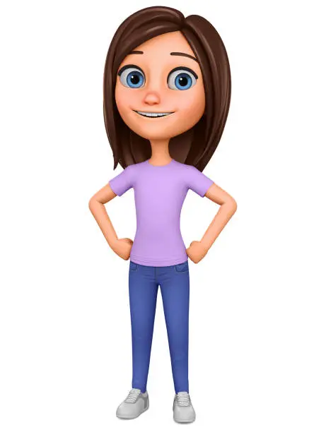 Photo of Character cartoon girl on a white background. Illustration for advertising.