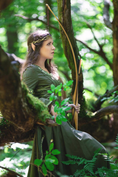istock Elf archer with a bow in the forest 1166400055