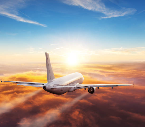 istock Passengers commercial airplane flying above clouds 1166401966