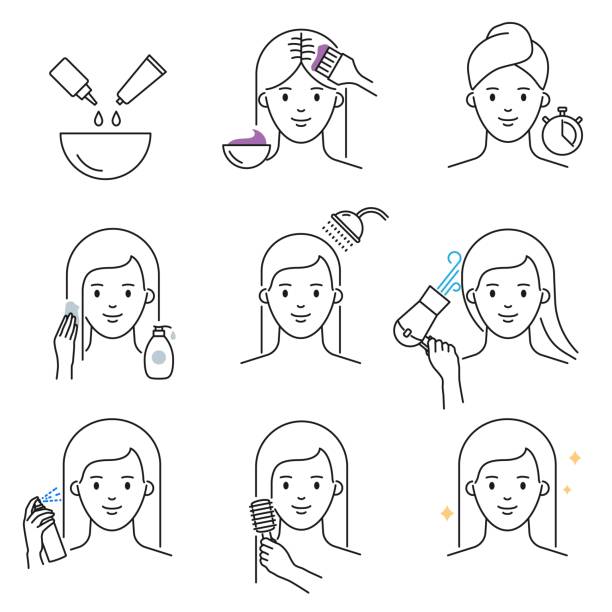 illustrations, cliparts, dessins animés et icônes de style de contour d'illustration de colorant de cheveux de colorant - shower silhouette women people