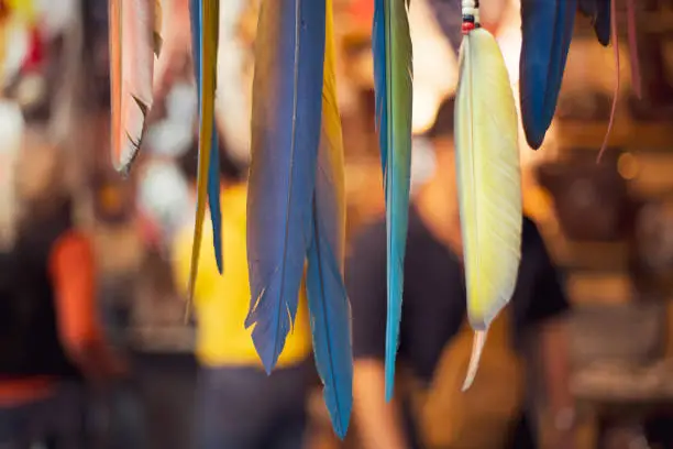 Photo of hanging multicolor handmade Dream catcher with feathers