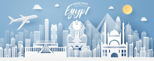 paper cut of Egypt landmark, travel and tourism concept paper cut of Egypt landmark, travel and tourism concept, eps 10 vector. egypt skyline stock illustrations