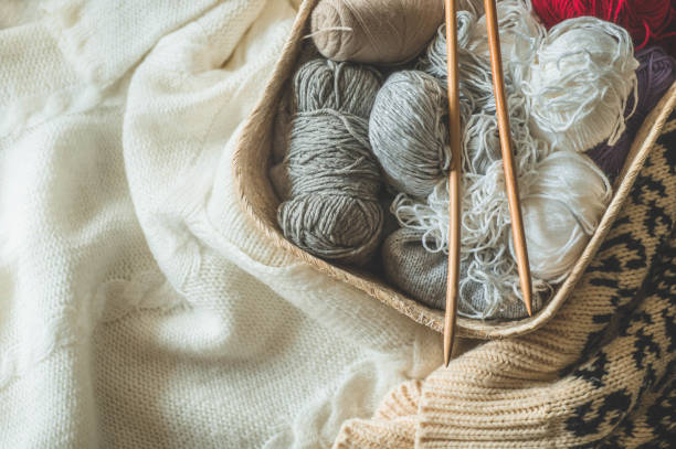 istock Thread for knitting in a basket closeup. Knitting as a hobby 1166412695