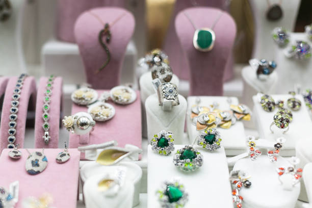 istock Women's jewelry on the store counter. 1166415268