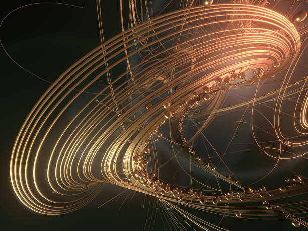 istock Weave luxury gold lines with shiny beads. Astract composition. 3d rendering 1166416386
