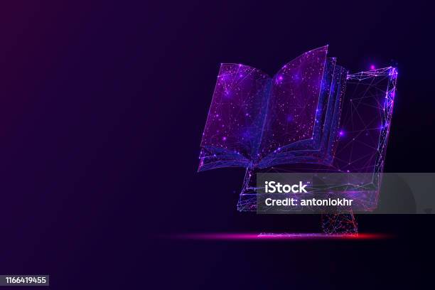 Pc Screen And Book Low Poly Vector Illustration Stock Illustration - Download Image Now - Book, Library, Technology
