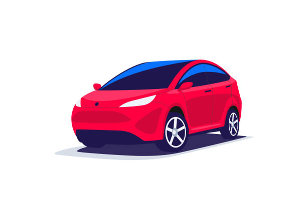 ilustraciones, imágenes clip art, dibujos animados e iconos de stock de moderno abstracto suv red car parking aislado - car