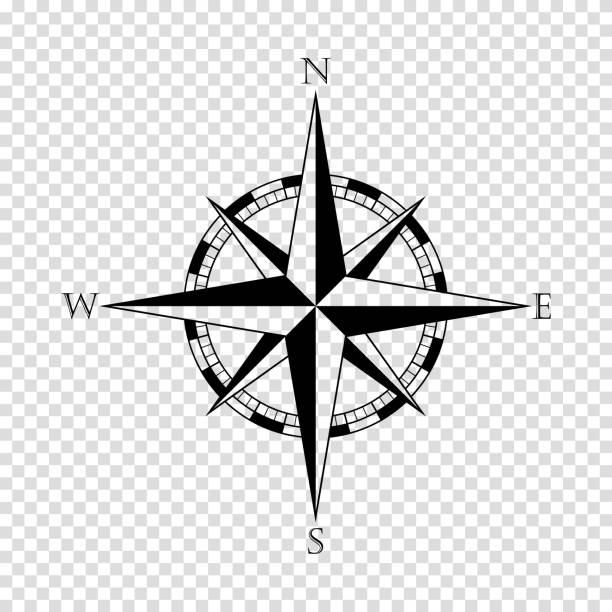 illustrazioni stock, clip art, cartoni animati e icone di tendenza di stella bussola su sfondo trasparente, concetto di avventura o viaggio, illustrazione vettoriale - compasso