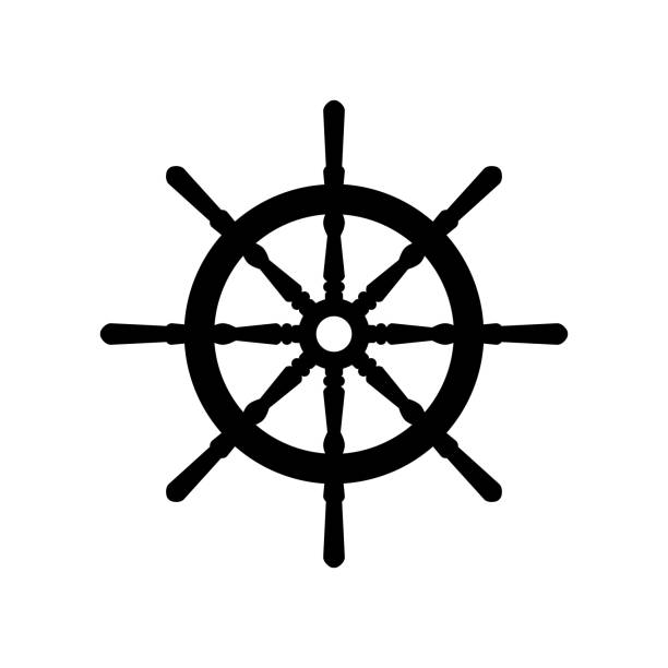 흰색 배경, 모험 또는 여행 개념, 벡터 아이콘에 투구 바퀴 - sailboat sign nautical vessel shape stock illustrations