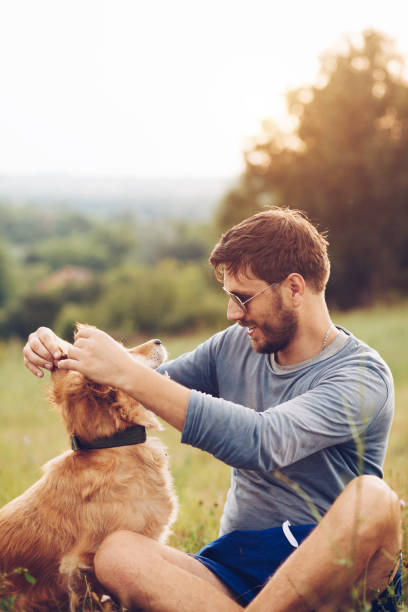istock Guy and his dog having a fun in the nature 1166422949