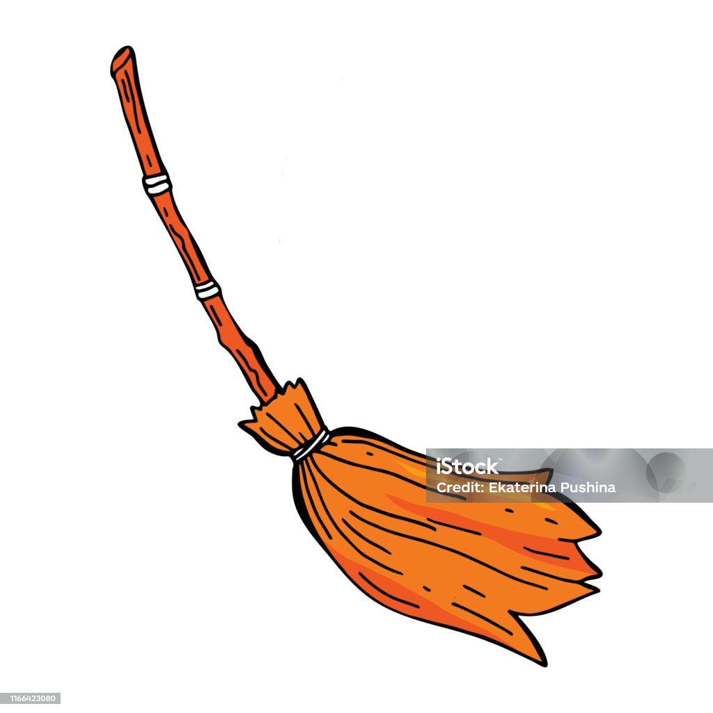 Comment Dessiner Un Balai De Sorcière Le Balai De La Sorcière Illustration De Vecteur Dun Objet Isolé Sur Un Fond Blanc Vieux Balai De Sorcière Dans La Couleur Orange Lumineuse Vecteur Simple Style Dautomne Festif Vecteurs libres de