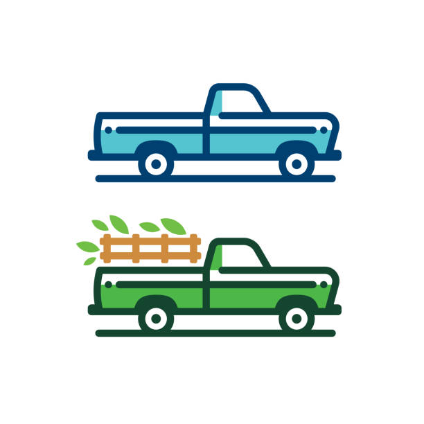 Farmer pickup truck Vector line logo. Vector EPS 10, HD JPEG 4000 x 4000 px old truck stock illustrations