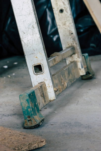 istock aluminum ladder base, house construction, vintage photo 1166428071