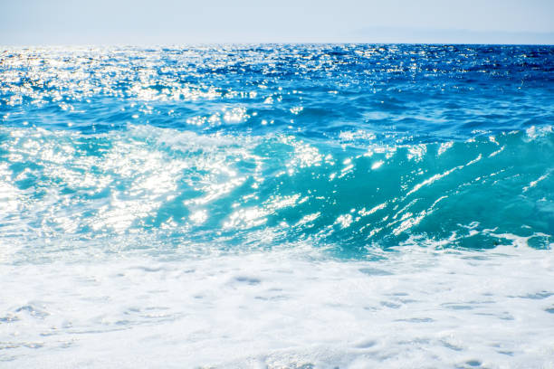 istock Breaking Wave of Blue Ocean on sandy beach Summer Background 1166428250