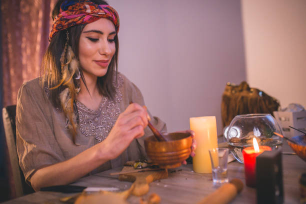 istock Woman making natural cosmetics, top view 1166429022