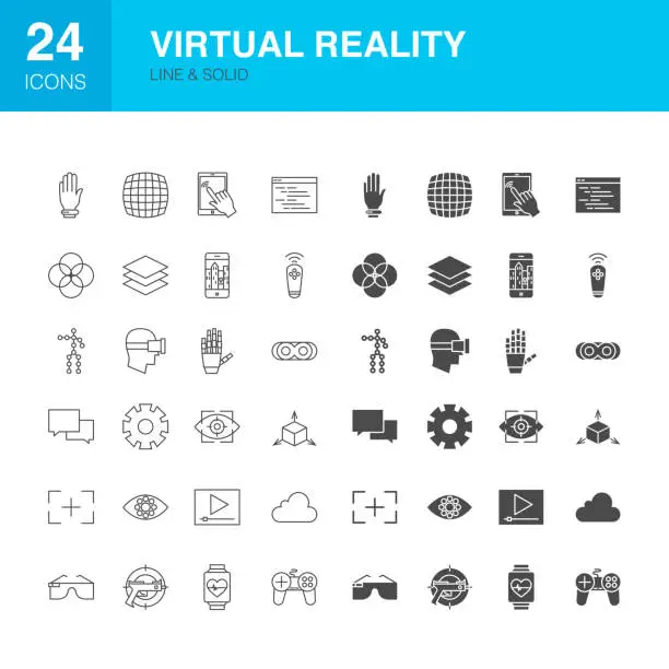 Vector illustration of Virtual Reality Line Web Glyph Icons