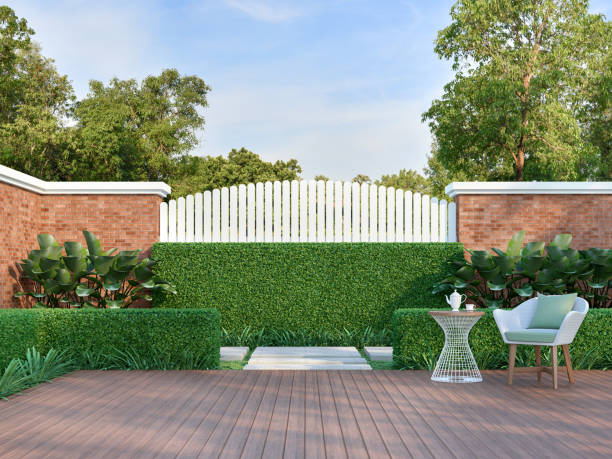 istock White chair in the green garden 3d render 1166438437