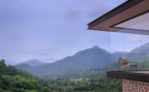 istock Modern contemporary house exterior with mountain view 3d render 1166438440