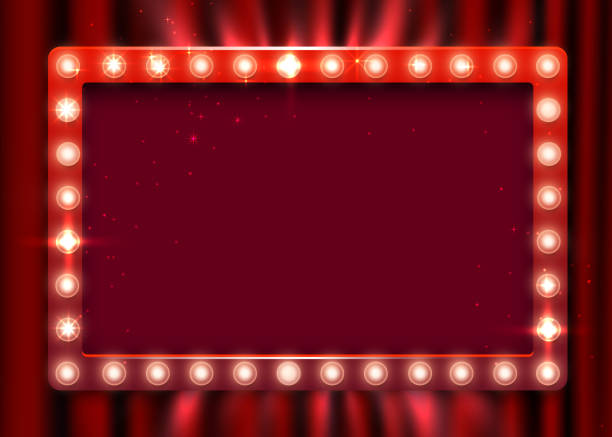 istock Retro light sign. Vintage style banner on curtain background. Show time concept. 1166439410