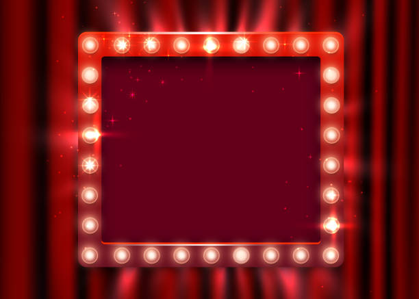 istock Retro light sign. Vintage style banner on curtain background. Show time concept. 1166439415