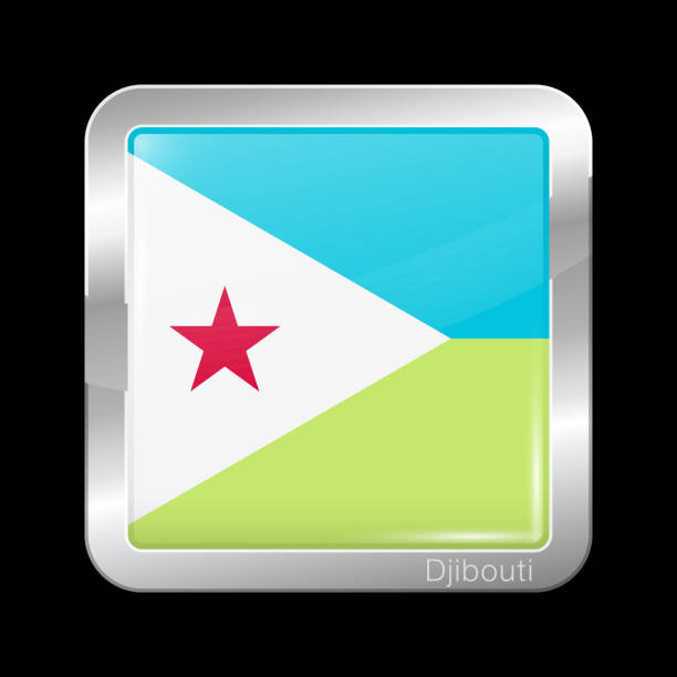 ilustrações de stock, clip art, desenhos animados e ícones de flag of djibouti. glossy and metal icon square shape. vector button - symbol sign vector republic of djibouti