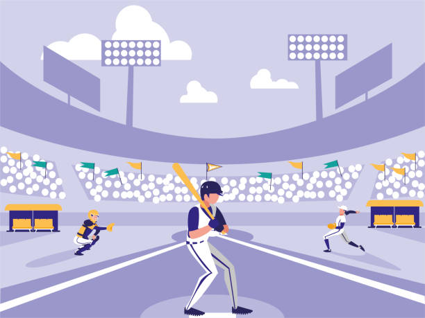 baseball sport stadium scene baseball sport stadium scene vector illustration design baseball stadium chairs stock illustrations