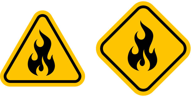 ilustrações, clipart, desenhos animados e ícones de avisos de incêndio - sinal de perigo sinal