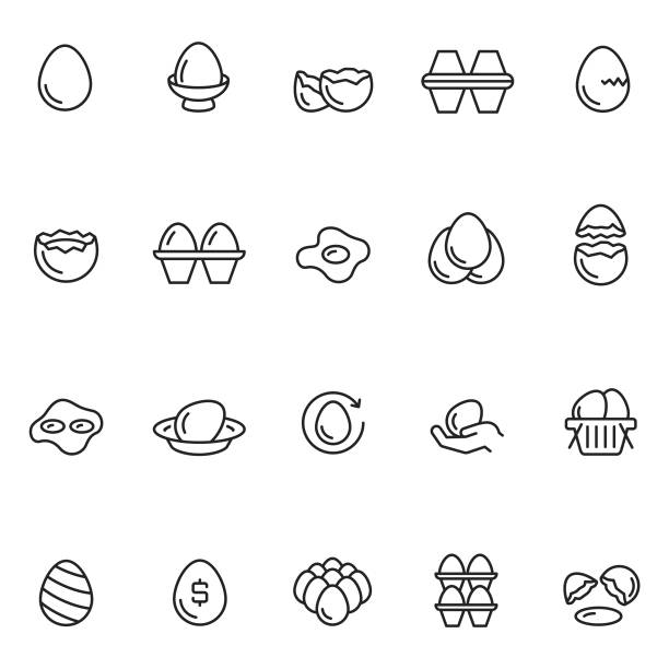 illustrazioni stock, clip art, cartoni animati e icone di tendenza di set di icone uovo - uovo