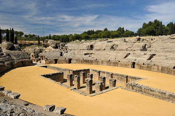 Amphitheatre of Itálica Archaeological Complex,Santiponce,Spain stock photo