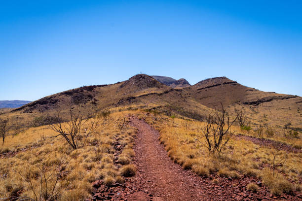 Mount Bruce hiking path leading towards the mountain top Karijini National Park stock photo