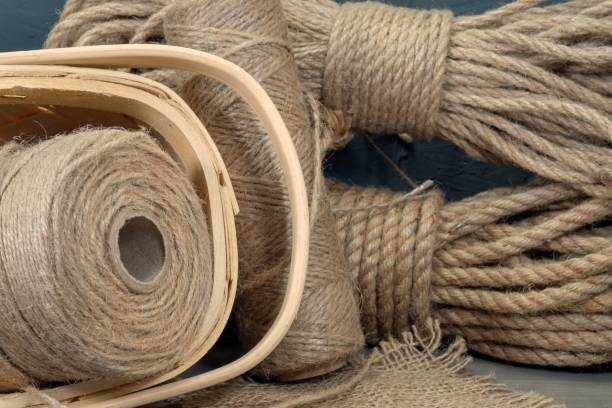 istock Jute rope and spools of burlap threads or twine 1166446696