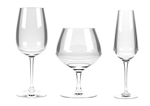 Wine glasses. Set. 3d rendering illustration isolated on white background