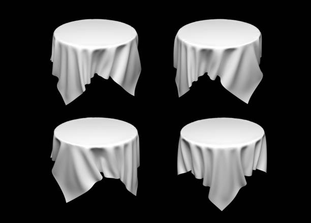 istock White tablecloth on invisible round table. Set of different cloths on black background 1166456110
