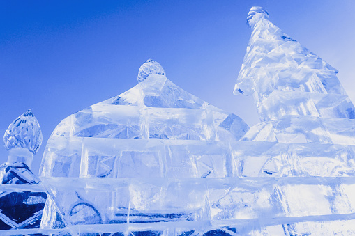 ice building ice castle ice sculpture in winter