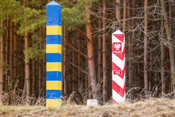 Ukrainian-Polish border Ukrainian-Polish border, border pillars on the line between the two countries. The external border of the European Union. The protection of the state from the threat of smuggling and illegal migration poland stock pictures, royalty-free photos & images